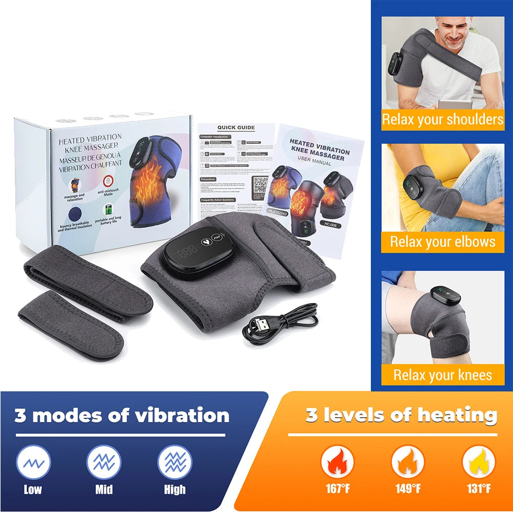 FabFit Cordless Heated Knee Massager – 3-in-1 Knee, Shoulder & Elbow Wrap, 4000mAh, Timer
