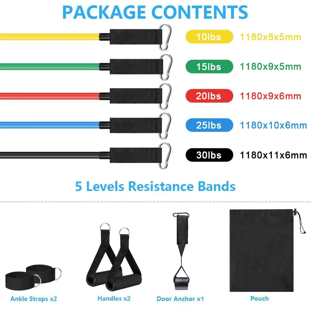 FabFit Resistance Bands Set 11 Pcs – Pull Rope Home Gym Kit for Yoga, Fitness & Strength Training
