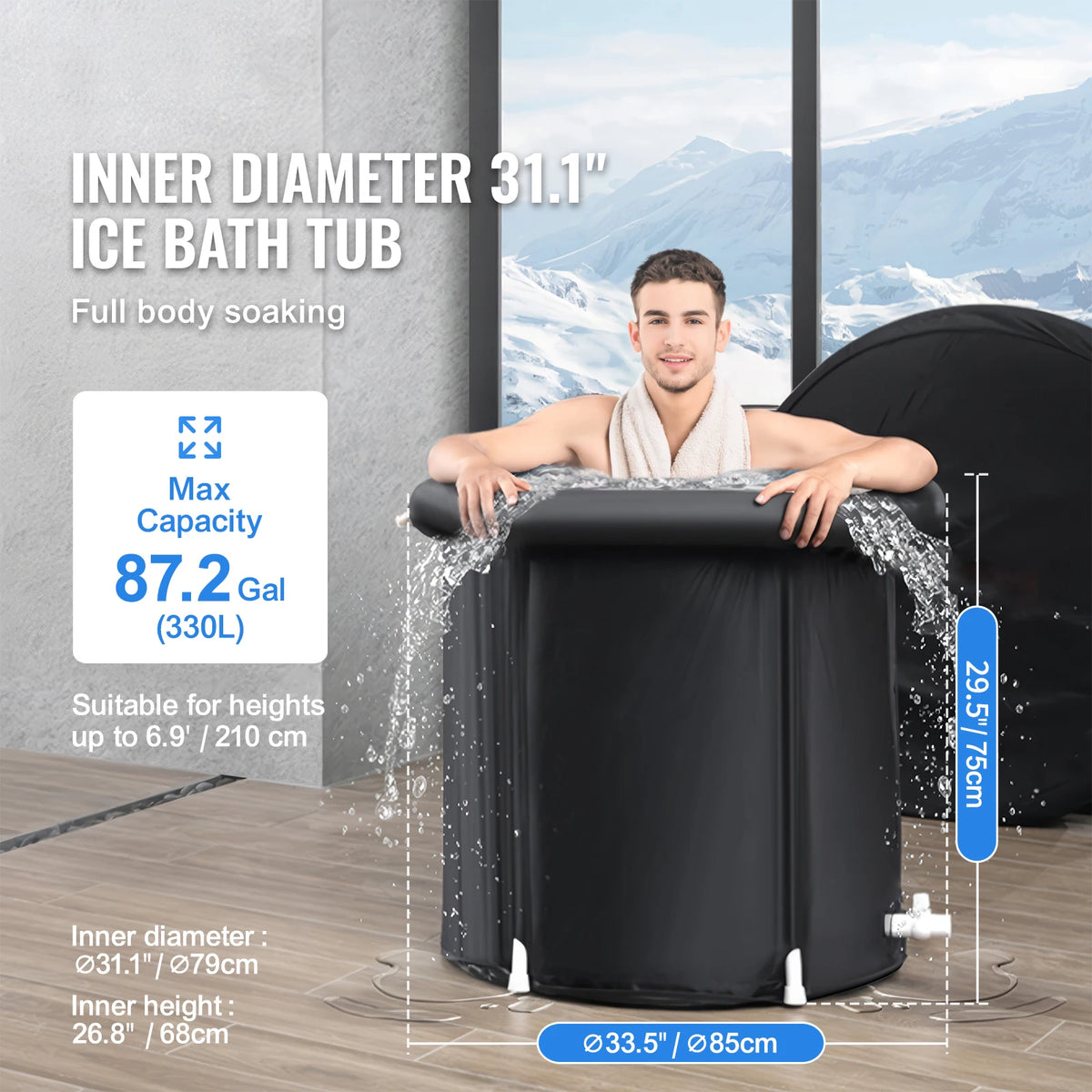 FabFit Inflatable Ice Bath Tub 330 L – Folding Cold Plunge Tub for Athletes, Outdoor Use