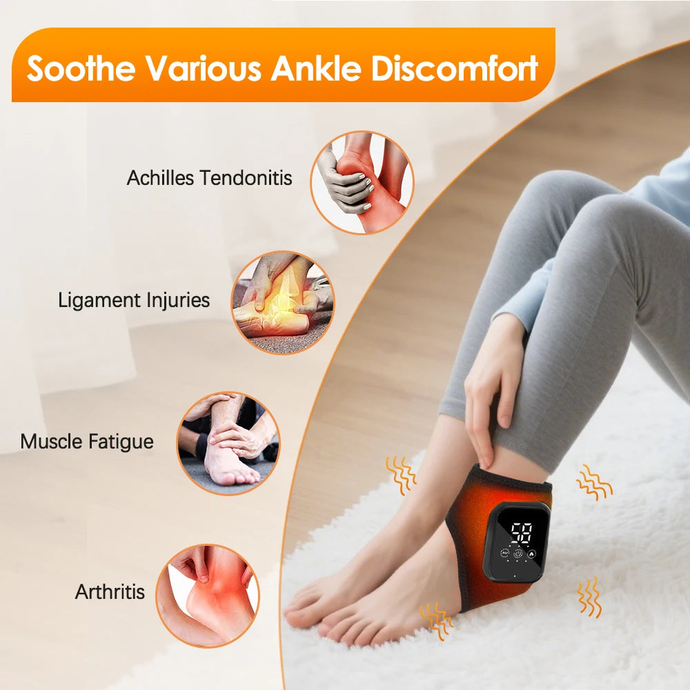 FabFit Heated Ankle & Foot Massager Wrap – Heat & Vibration Modes, Battery Powered, Nylon
