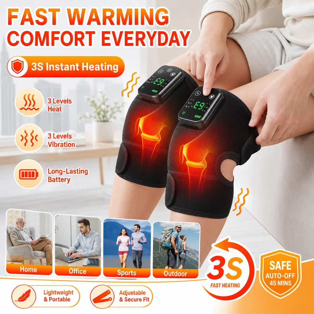 FabFit Rechargeable Heated Knee Massager – 3-in-1 Shoulder, Knee & Elbow Wrap, 5000mAh Option