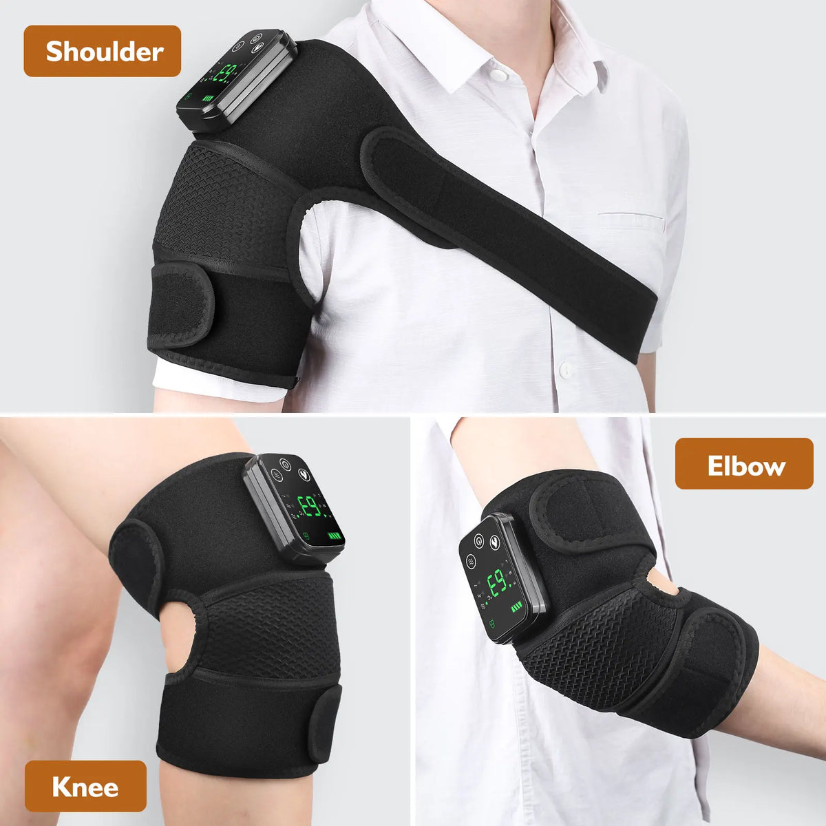 FabFit Rechargeable Heated Knee Massager – 3-in-1 Shoulder, Knee & Elbow Wrap, 5000mAh Option