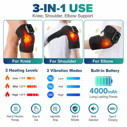 FabFit Wireless Heated Knee Massager Wrap – Knee, Shoulder & Elbow Support, USB Type-C