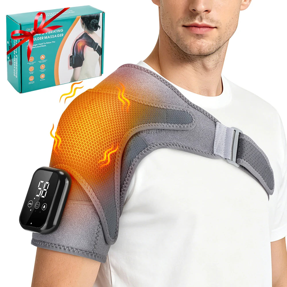 FabFit Cordless Heated Shoulder Brace – Vibration Massage Wrap with Soothing Warmth