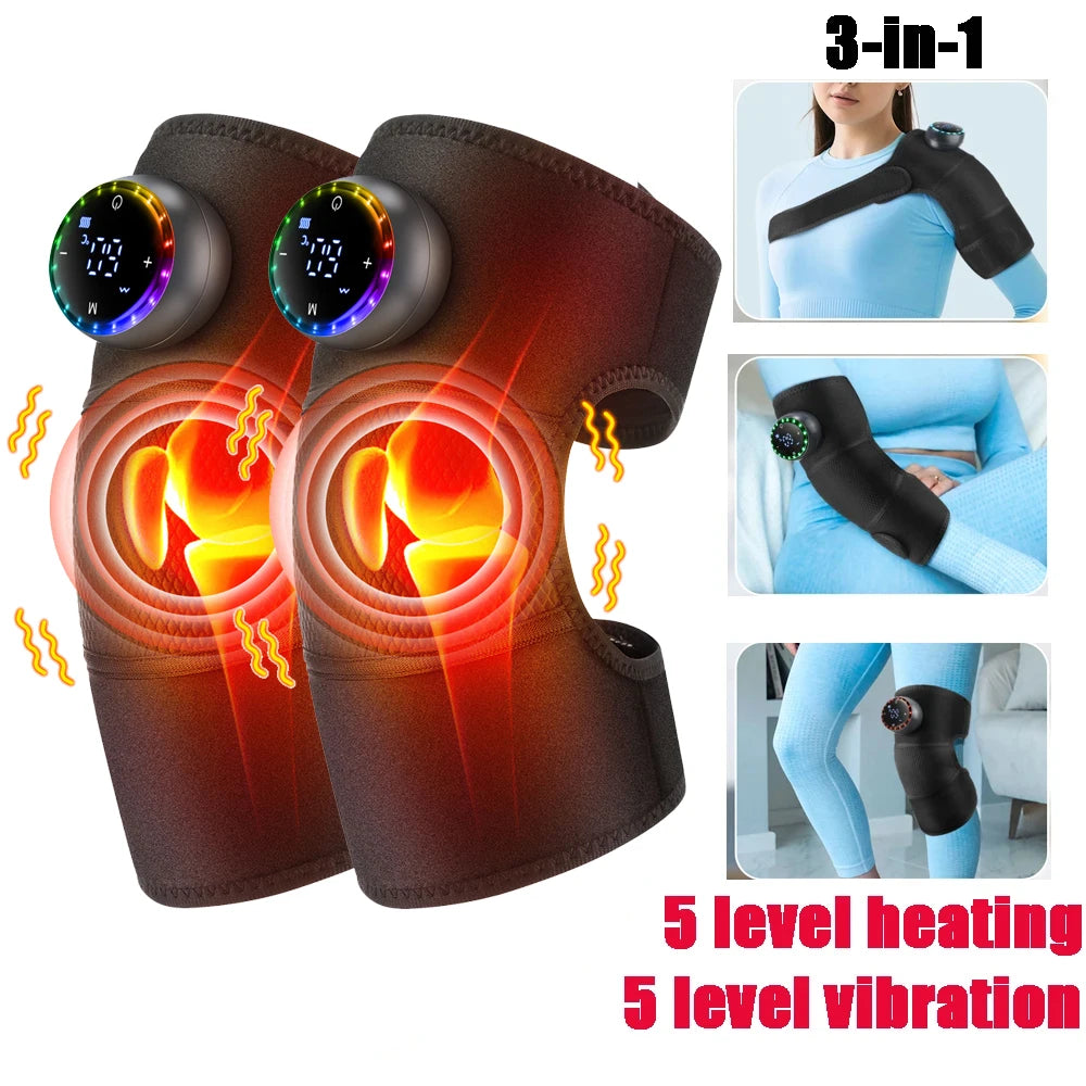 FabFit Rechargeable Heated Knee Massager 2-in-1 – Knee & Elbow Wrap, 3 Heat Levels, Vibration