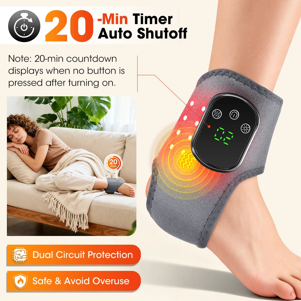 FabFit Cordless Heated Ankle Massager Wrap – 660 nm Red Light, 40 LEDs, 3 Vibration Modes
