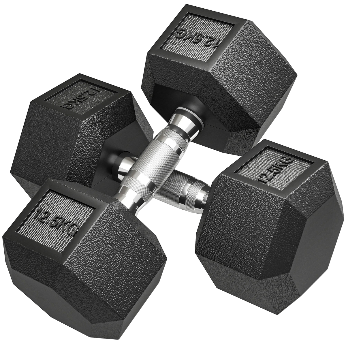 FabFit Rubber Hex Dumbbells 2 x 12.5 kg – Pair of Hand Weights for Home Gym Strength Training