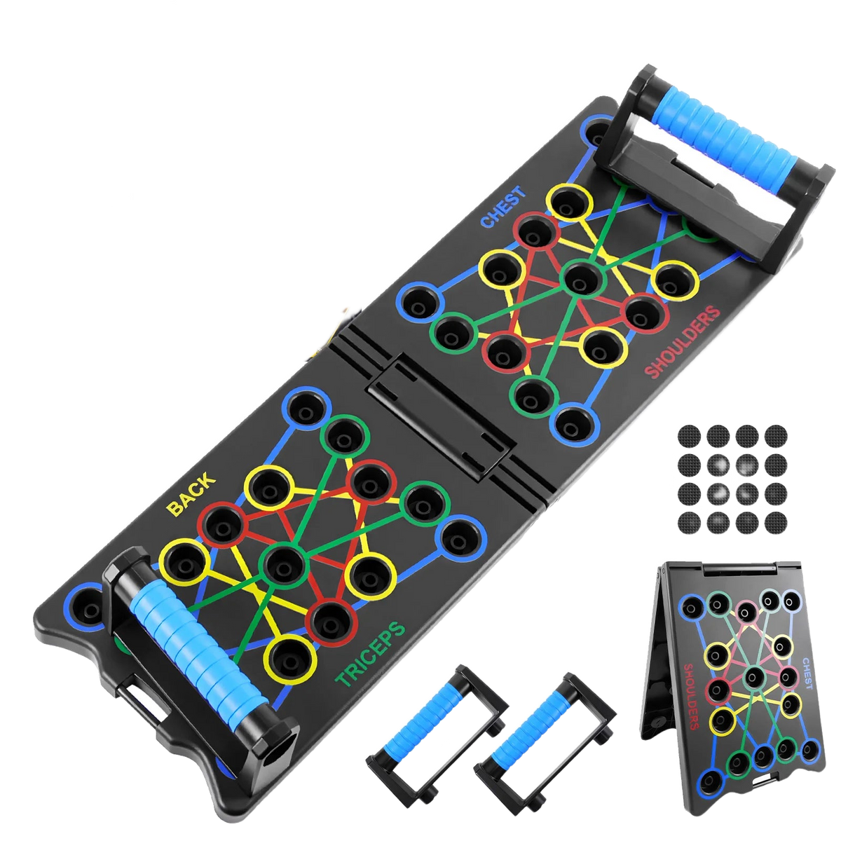 FabFit Foldable Push Up Board with Handles & Ropes – 24-in-1 Home Strength Training Kit