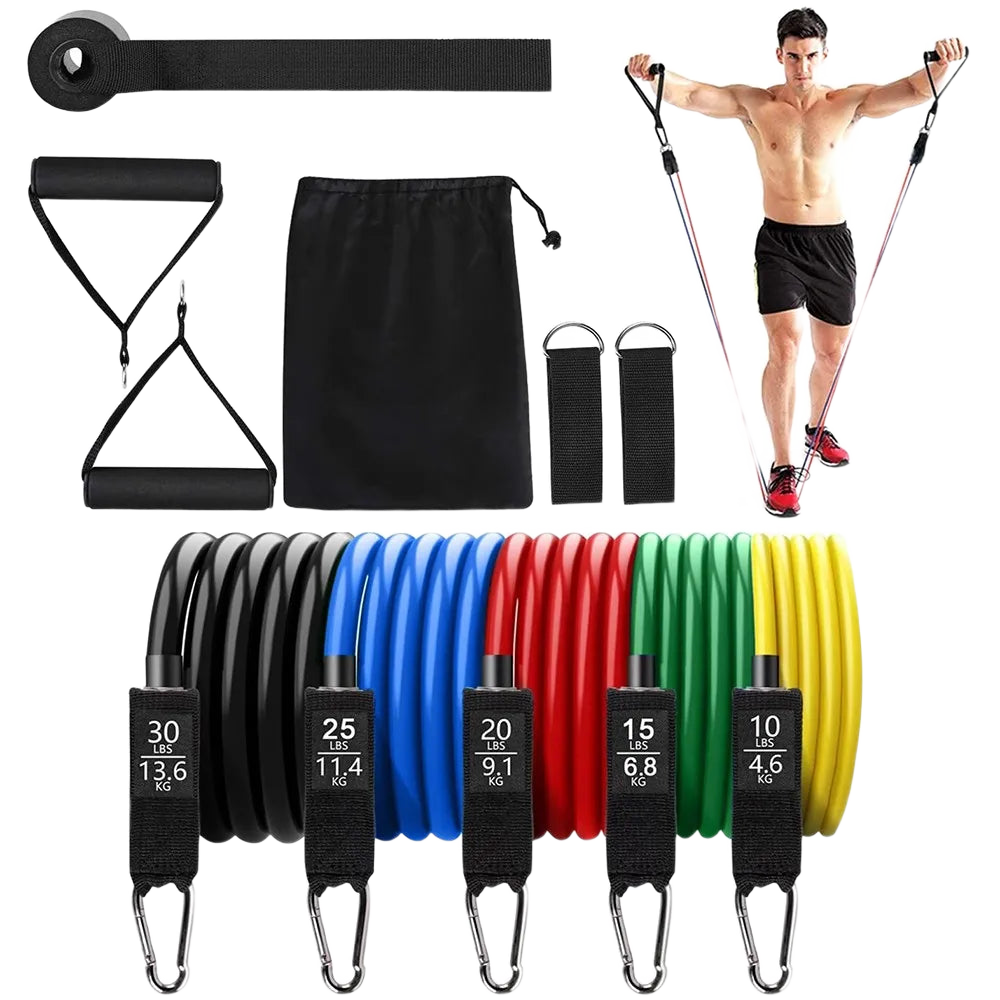 FabFit Resistance Bands Set 11 Pcs – Pull Rope Home Gym Kit for Yoga, Fitness & Strength Training
