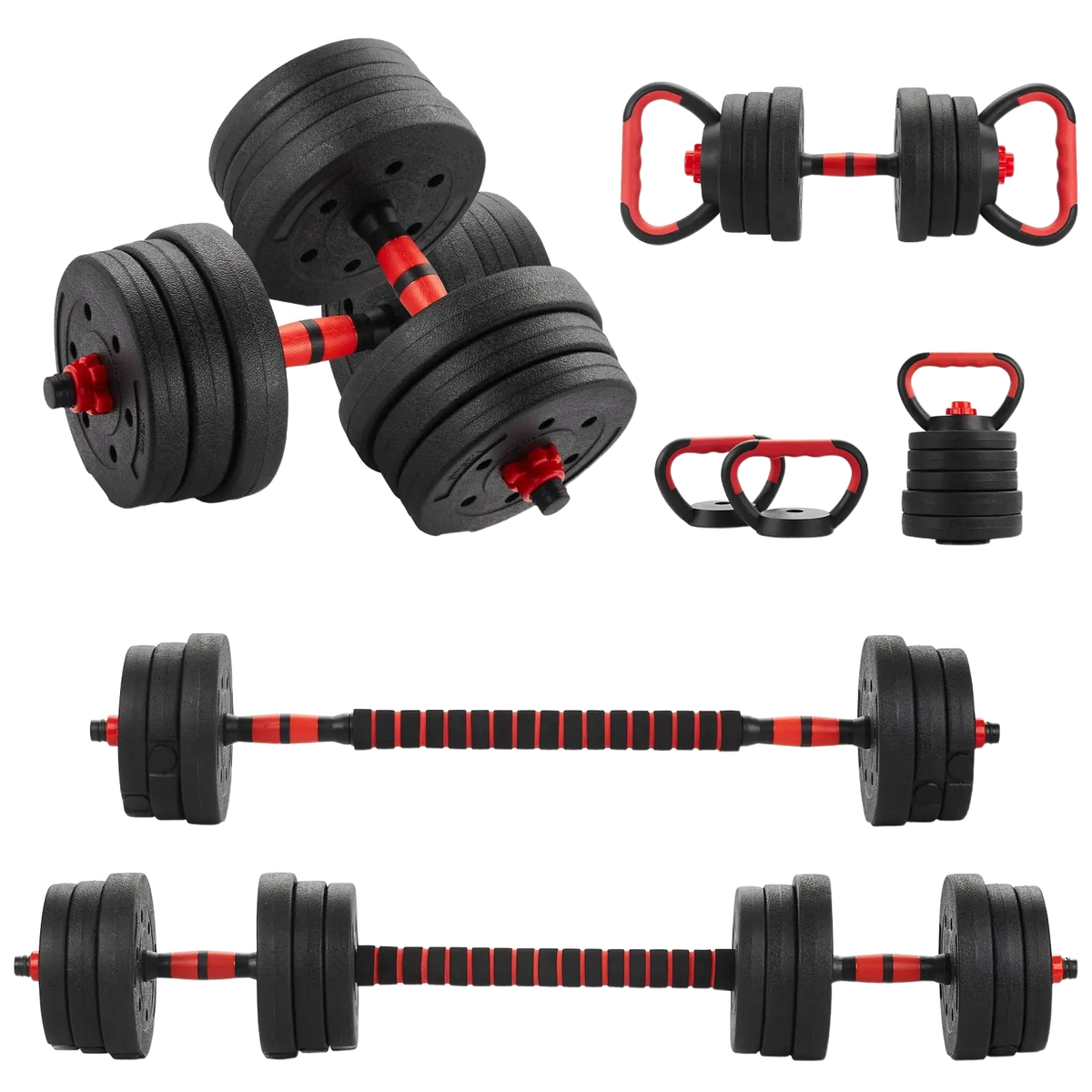 FabFit Dumbbell & Barbell Weight Set – 15 kg, 20 kg or 30 kg, with Kettlebell Option