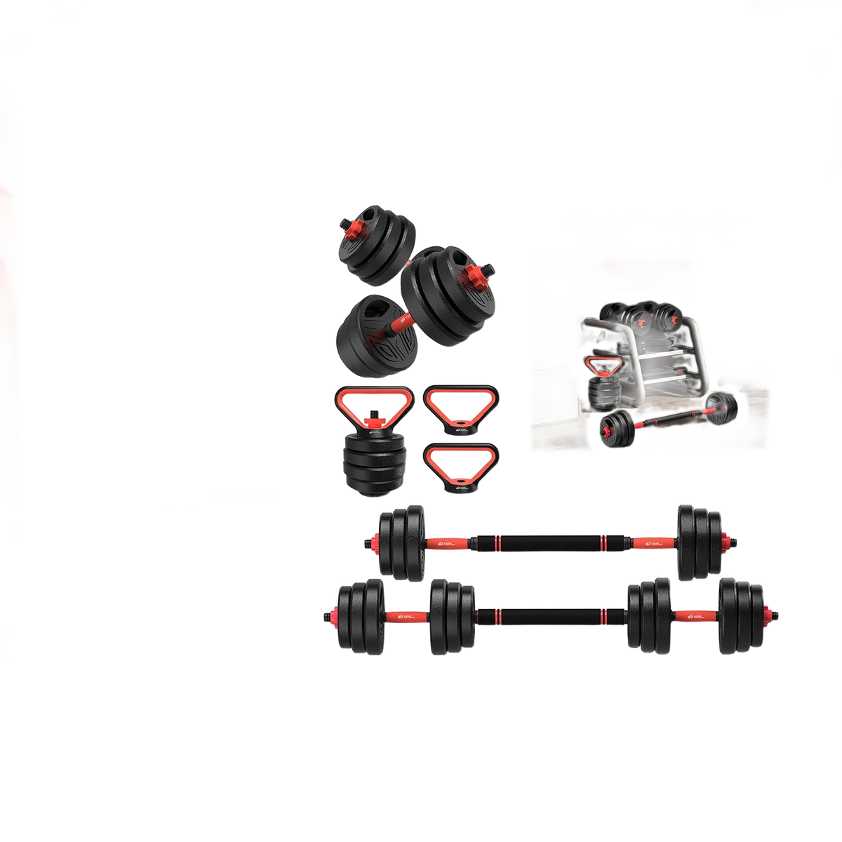 FabFit 3-in-1 Dumbbell & Barbell Set 20 kg or 25 kg – Plastic-Coated Plates with Connecting Bar