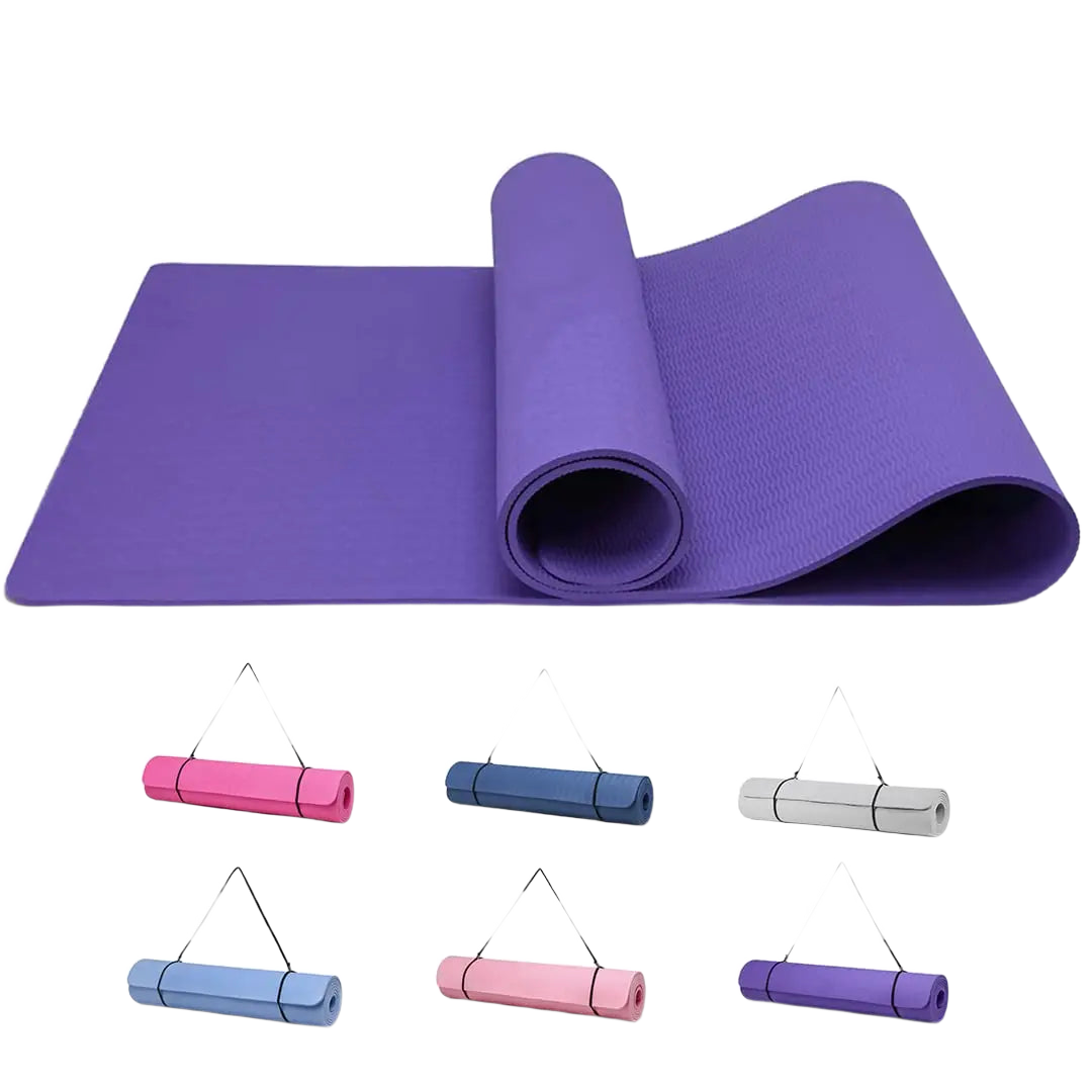 FabFit TPE Yoga Mat – Non-Slip 183 x 61 x 0.6 cm for Pilates & Fitness, with Carry Strap