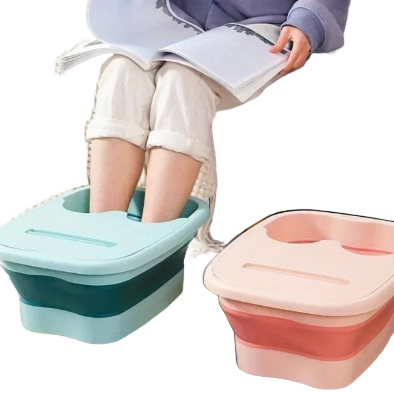 FabFit Foldable Foot Bath Soaking Bucket with Cover – Collapsible Basin, White, Pink or Green