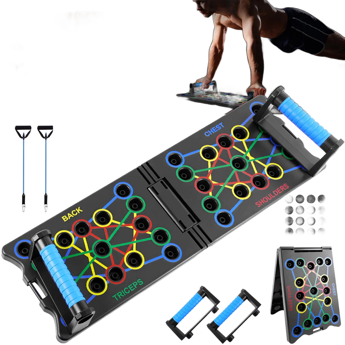 FabFit Foldable Push-Up Board – Portable Multifunctional Push-Up Bar for Home Strength Training