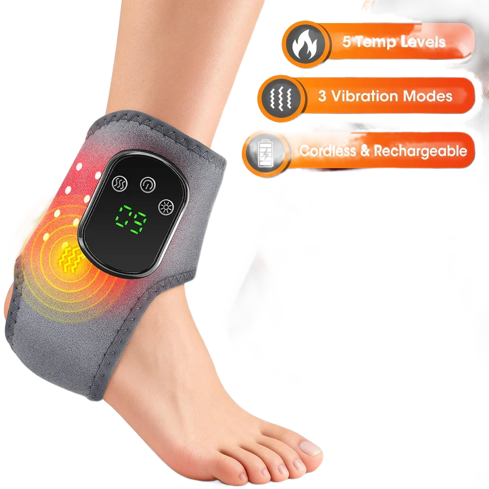 FabFit Cordless Heated Ankle Massager Wrap – 660 nm Red Light, 40 LEDs, 3 Vibration Modes