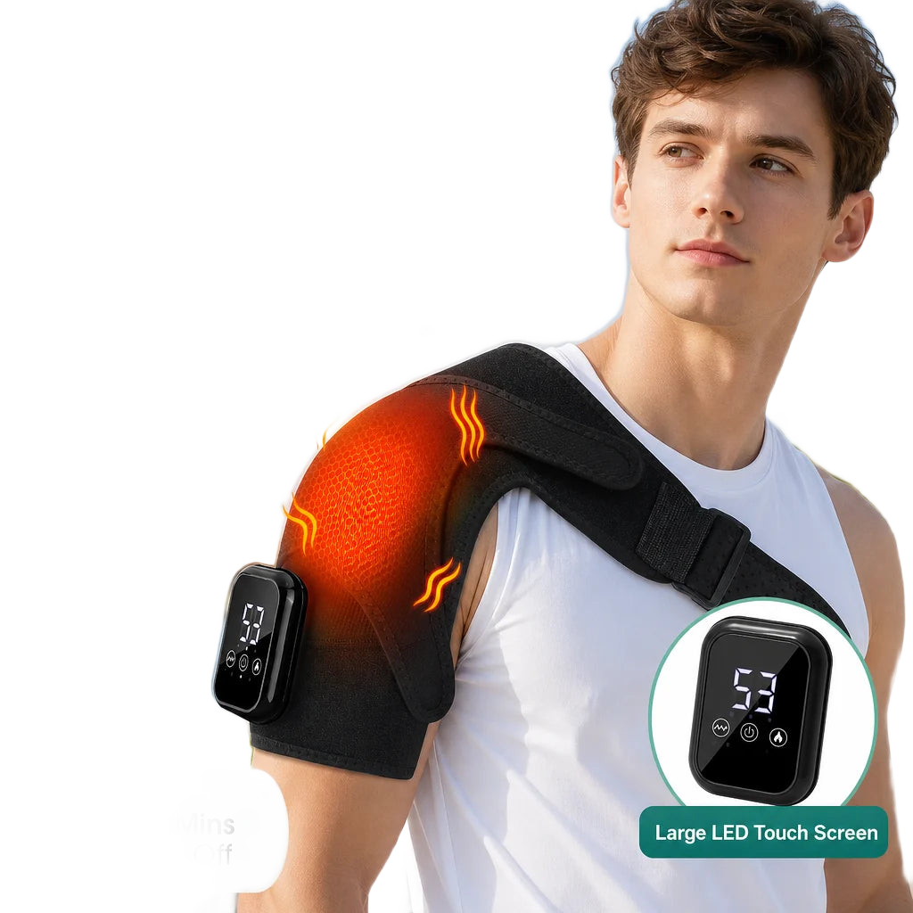 FabFit Cordless Heated Shoulder Brace – Vibration Massage Wrap with Soothing Warmth