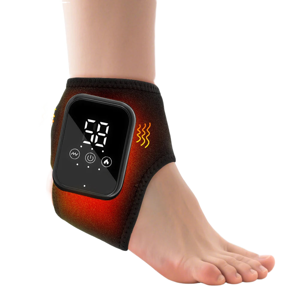 FabFit Heated Ankle & Foot Massager Wrap – Heat & Vibration Modes, Battery Powered, Nylon