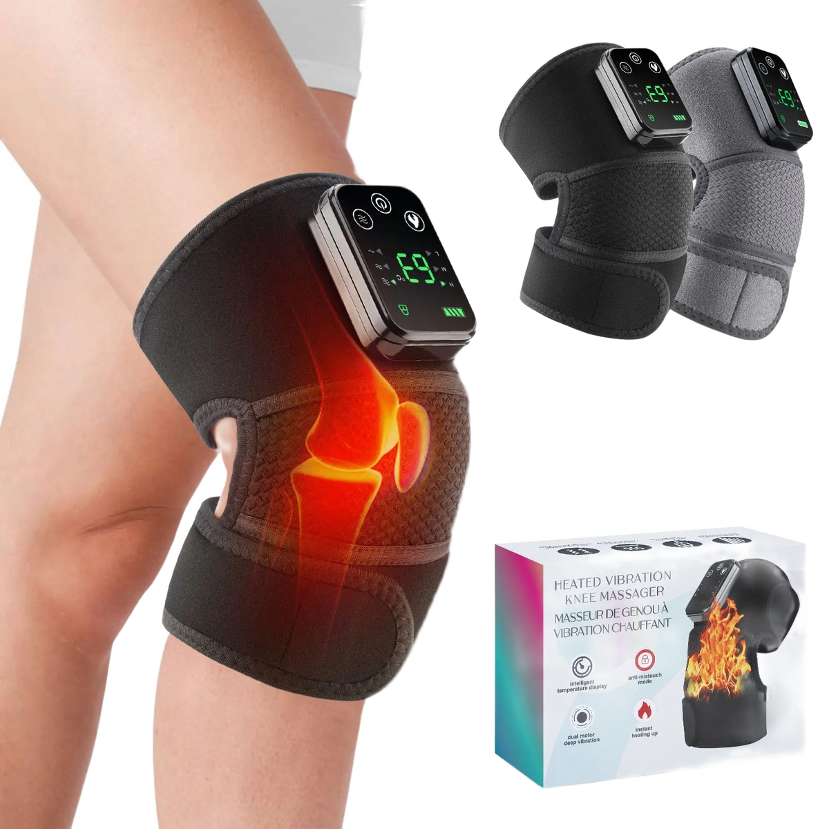 FabFit Rechargeable Heated Knee Massager 2-in-1 – Knee & Elbow Wrap, 3 Heat Levels, Vibration