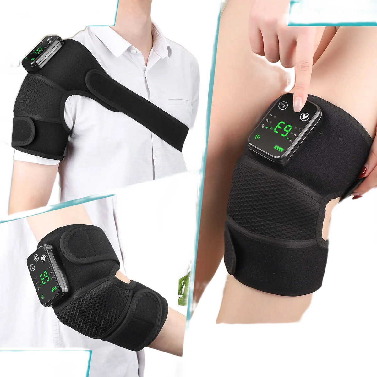 FabFit Heated Knee & Shoulder Massager Wrap – Warm Compress & Vibration, Battery Powered