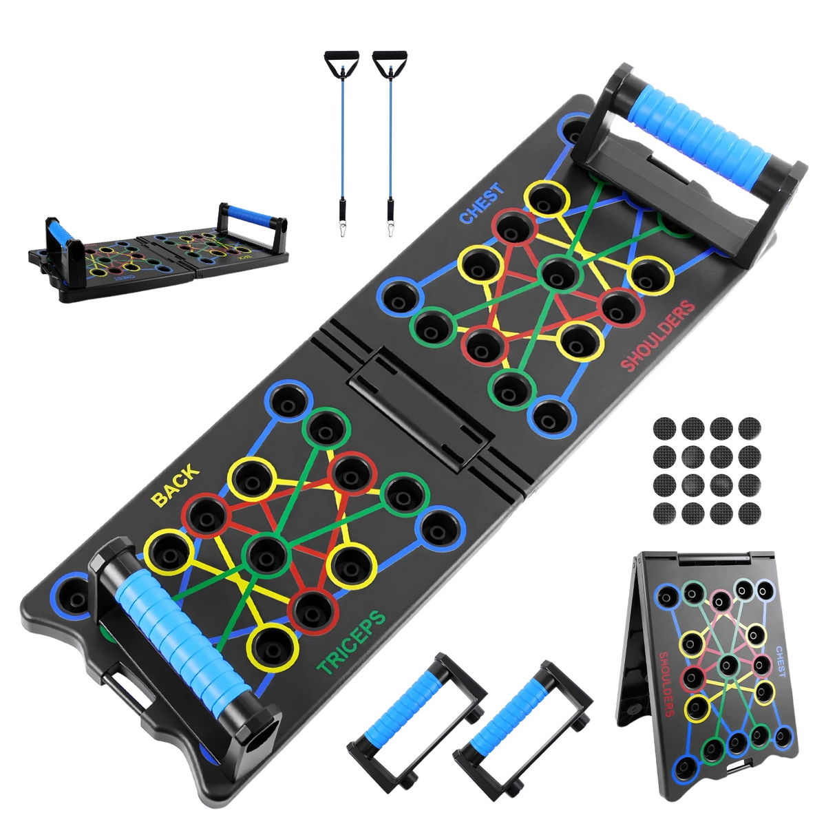 FabFit Foldable Push Up Board with Resistance Bands – 24-in-1 Press Up Board for Home Workouts