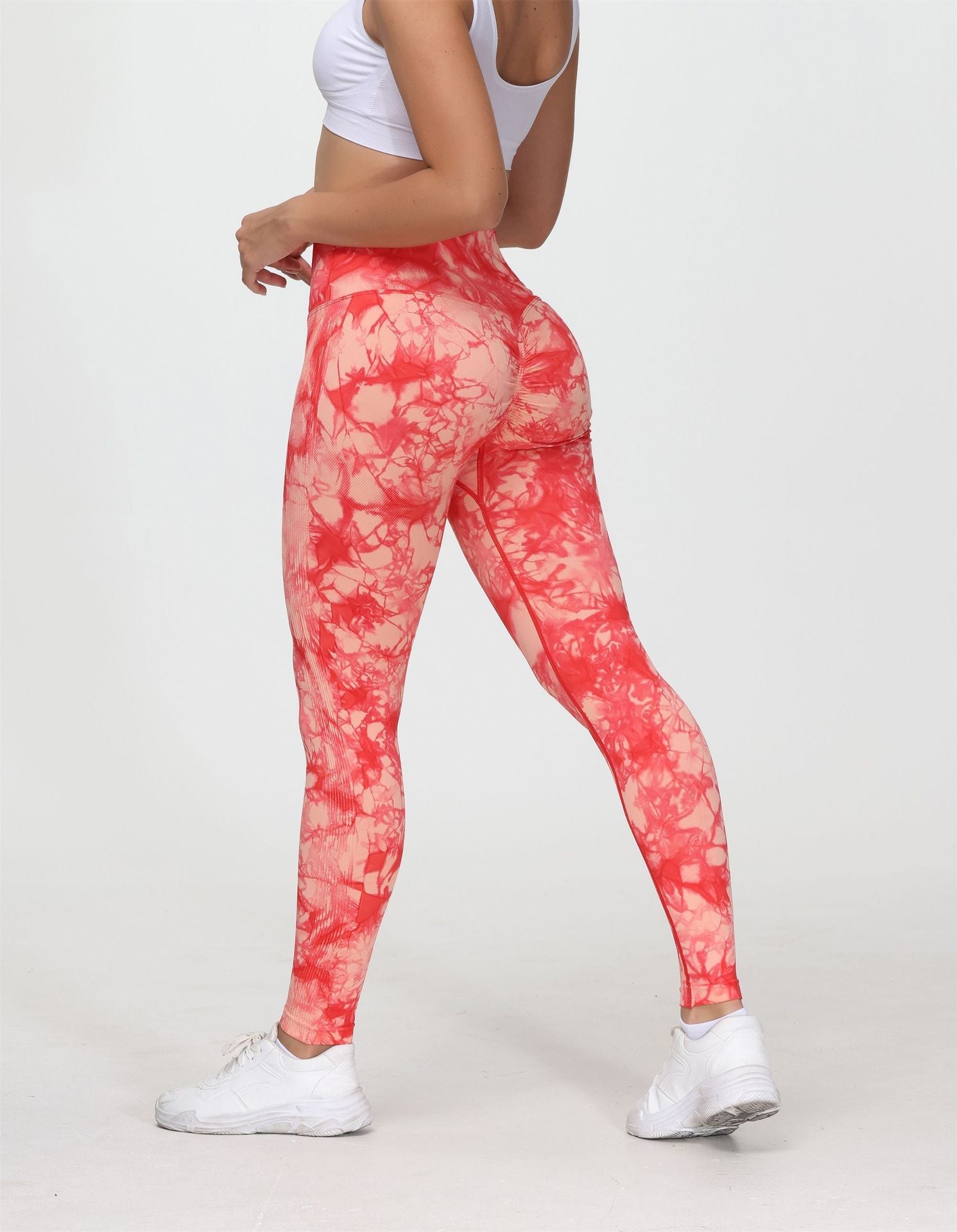 Red Marble Print Printed Mesh Leggings